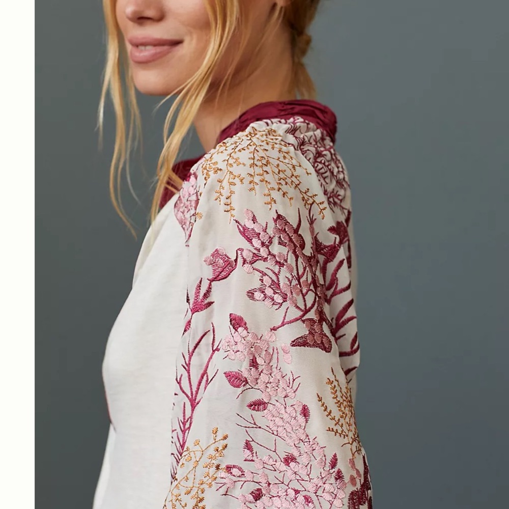 Anthropologie floral embroidered top S NWT
